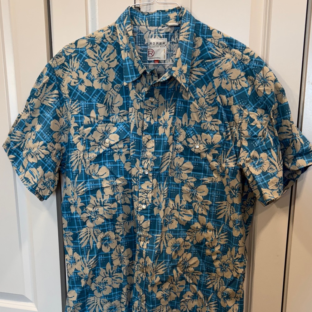 Roper Blue and Beige Floral Men's Shirt